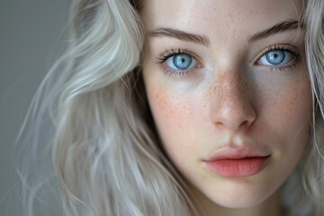 Naklejka premium Woman With Grey Hair and Blue Eyes