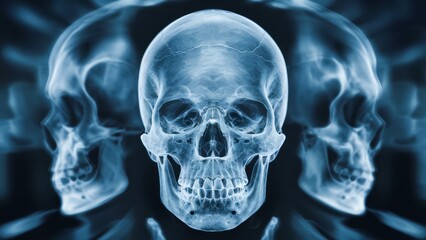 A skull is shown in a blue and white image, AI