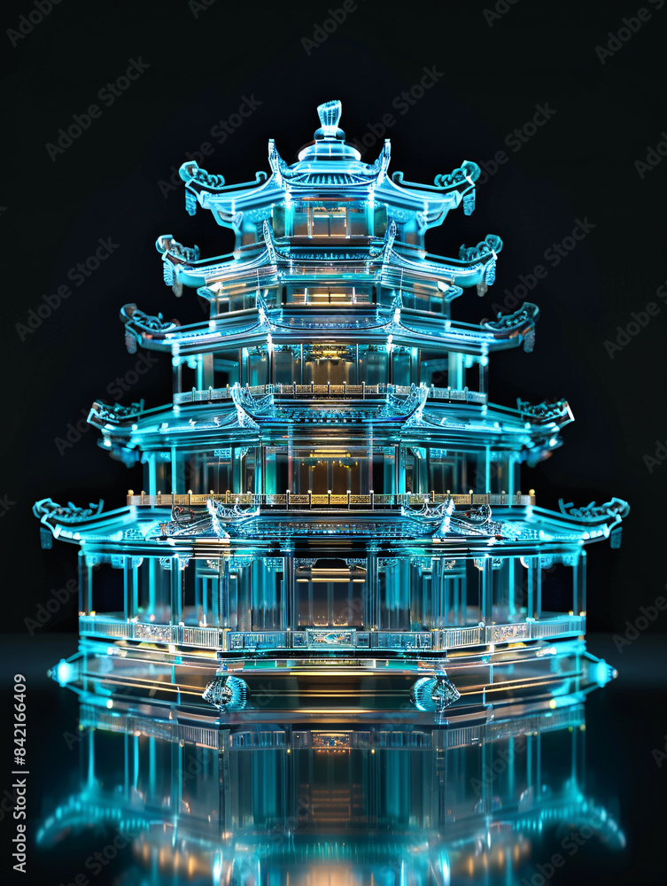 Aufkleber classical chinese architecture hologram line x-ray technology background 3d rendering