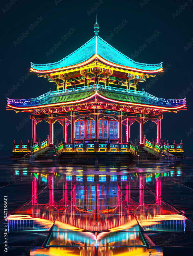 Aufkleber classical chinese architecture hologram line x-ray technology background 3d rendering