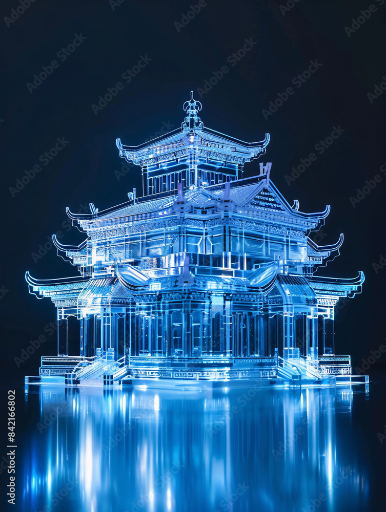 Aufkleber classical chinese architecture hologram line x-ray technology background 3d rendering