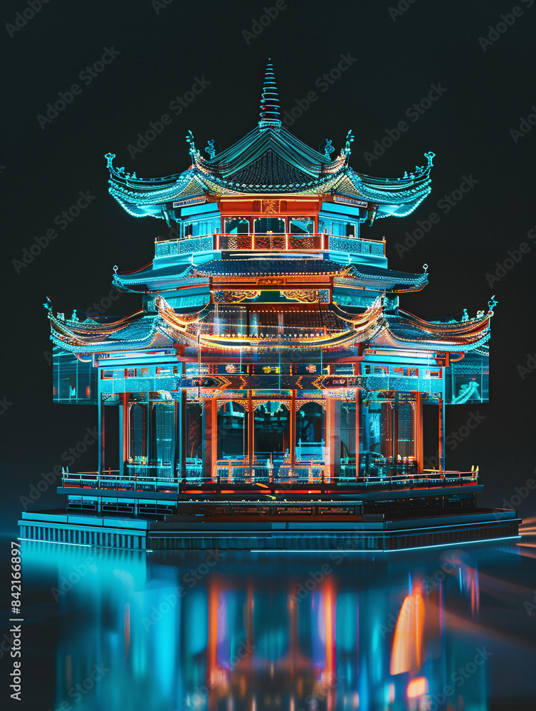 Aufkleber classical chinese architecture hologram line x-ray technology background 3d rendering