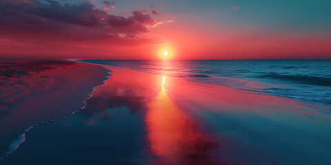 Fototapeta premium Golden Hour Coastal Serenity: Untouched Ocean Views and Warm Sunset Hues