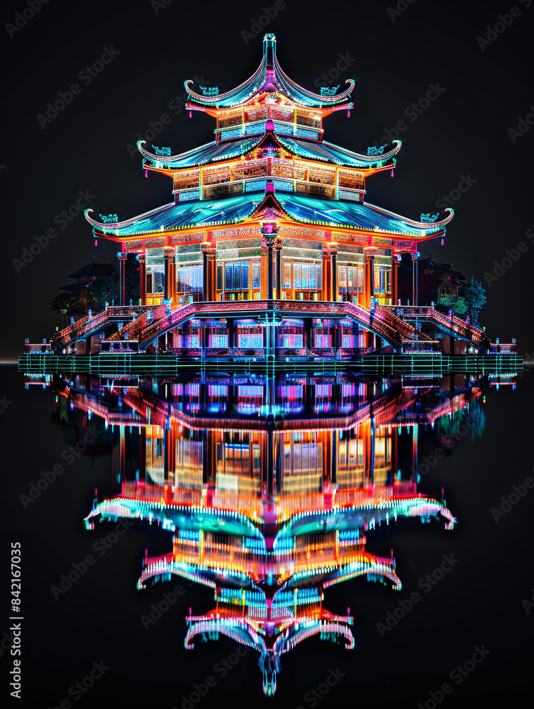 Aufkleber classical chinese architecture hologram line x-ray technology background 3d rendering