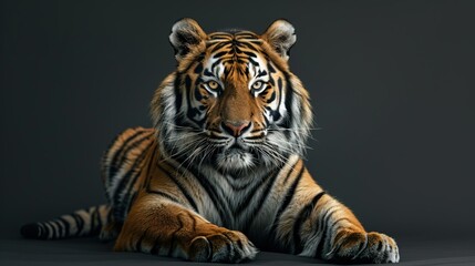 Fototapeta premium A serene tiger resting with isolated background