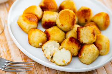 Popular European dish is cheese whimsy, made from the most delicate cheese and fried until golden...