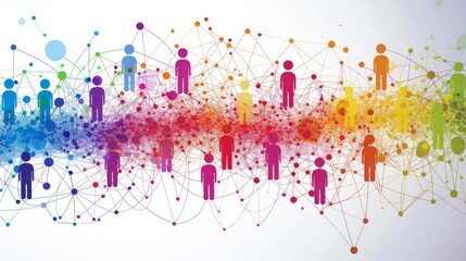 Abstract colorful network of interconnected people, representing global communication and community.