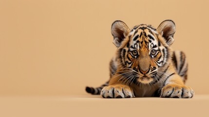 A playful tiger cub with isolated background