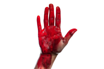 Hand raised gesture with stop sign painted, concept - isolated on white background