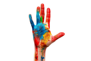 Hand raised gesture with stop sign painted, concept - isolated on white background