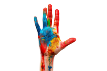 Hand raised gesture with stop sign painted, concept - isolated on white background