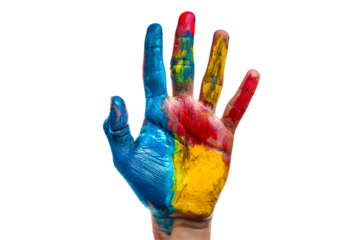 Hand raised gesture with stop sign painted, concept - isolated on white background