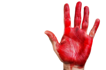 Hand raised gesture with stop sign painted, concept - isolated on white background