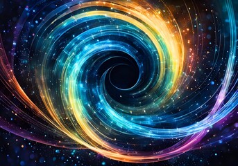 Abstract painting of technology intertwining exhibiting a luminous glow with bokeh effects in the fluid curves achieving