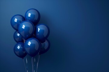 Dark blue balloons on a blue background, with space for text