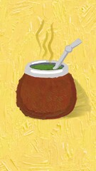 Argentinian Mate in Palette Knife Painting Style with Yellow Background