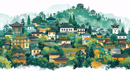 Obraz premium China Yunnan characteristic architecture landmark building modern architectural illustration 