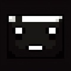 Simple minimalistic pixelated black background with two white pixels in the shape of cute smiling eyes, in the style of 8-bit pixel art.
