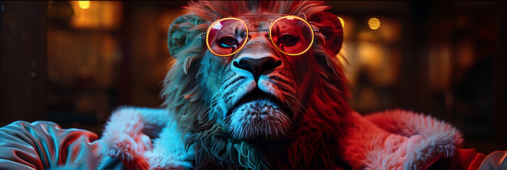 Obraz premium Neon Surreal Lion Fashion Statement