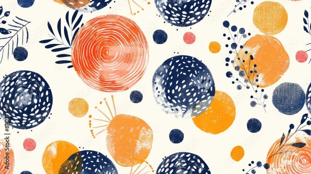 Poster Bohemian style hand drawn pattern with circles dots and spots for textile fabric wallpaper and digital design