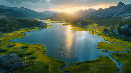 Obraz premium Sunrise Majesty: Pristine National Park Aerial