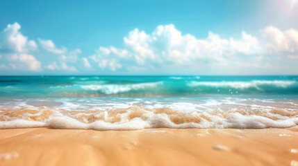 Fototapeta premium a tropical summer beach, sunlit golden sand, turquoise sea with gentle waves