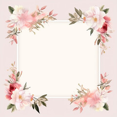 Wedding invitation card. floral square frame with empty space on background