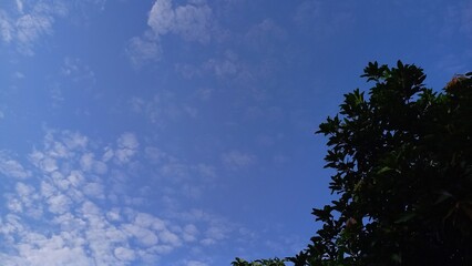 A photo of a blue sky with white clouds is suitable for the background