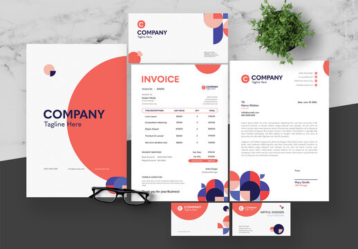 Red And Blue Clean Company Stationery Set