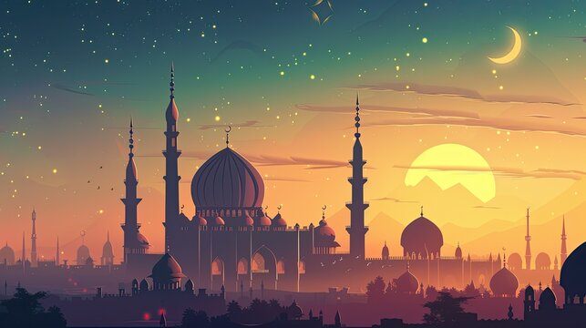 Eid Al Adha Banner Design Vector Illustration. Islamic and Arabic Background for Muslim Community Festival. 3D Modern Islamic suitable for Ramadan, Raya Hari, Eid al Adha 