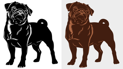 Pug Portrait Silhouette in 2-Color