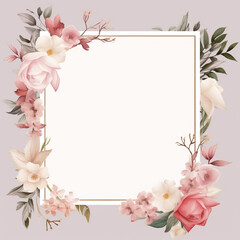 Wedding invitation card. floral square frame with empty space on background