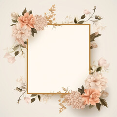 Wedding invitation card. floral square frame with empty space on background