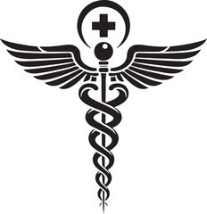 caduceus health symbol asclepias wand icon caduceus health silhouette vector illustration. 
