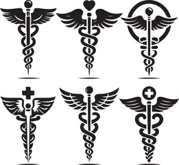 Caduceus health symbol  silhouette, vector, illustration