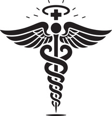caduceus health symbol asclepias wand icon caduceus health silhouette vector illustration. 