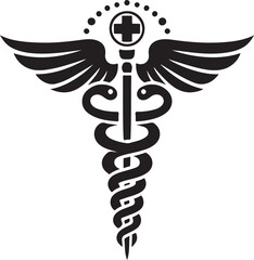 caduceus health symbol asclepias wand icon caduceus health silhouette vector illustration. 