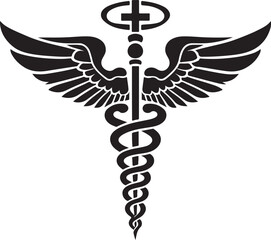 caduceus health symbol asclepias wand icon caduceus health silhouette vector illustration. 