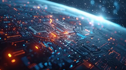 Fototapeta premium Information Technology in Space Concept Depicting Advanced Technology on Blue Background.