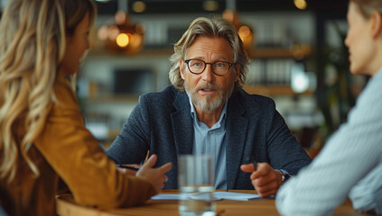 Experienced Business Leader Guiding a Team Meeting in a Contemporary Office