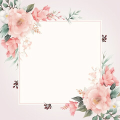 Wedding invitation card. floral square frame with empty space on background