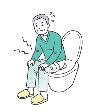 recommend clip art: 下痢や便秘による腹痛でトイレに篭り苦しむ高齢男性のイラスト
                    