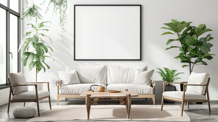 Frame mockup, ISO A paper size. Living room wall poster mockup. Interior mockup with house background. Modern interior design. 