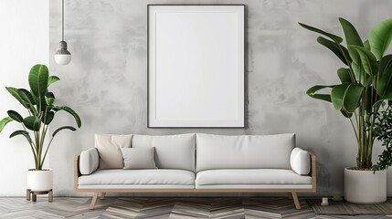 Frame mockup, ISO A paper size. Living room wall poster mockup. Interior mockup with house background. Modern interior design. 