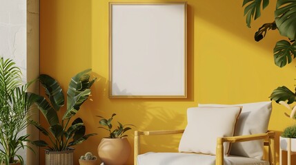 Frame mockup, ISO A paper size. Living room wall poster mockup. Interior mockup with house background. Modern interior design. 