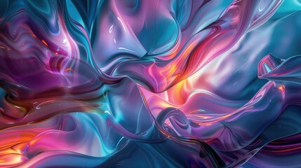 Obraz premium Vibrant abstract liquid texture with swirling colors of blue, purple, and orange creating a mesmerizing visual effect.