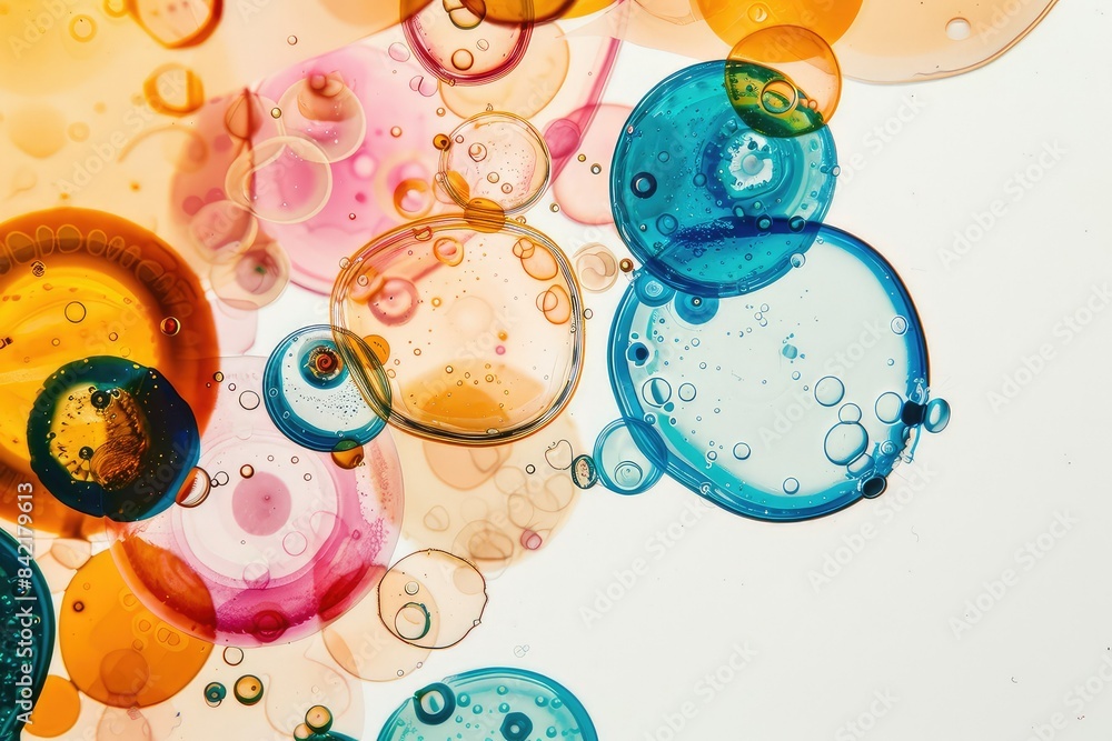 Poster a colorful abstract image of bubbles in various sizes and vibrant hues, creating a visually striking