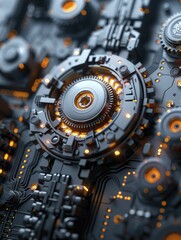 Fototapeta premium Digital gear systems engineer precision, shaping the future with meticulous design and technology, overcoming the challenges of tomorrow through innovative solutions.