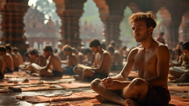 olden 7th century students writing in nalanda university.generative ai