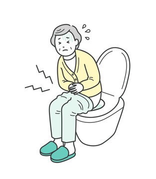 elderly woman sitting toilet, stomach pain clip art preview
